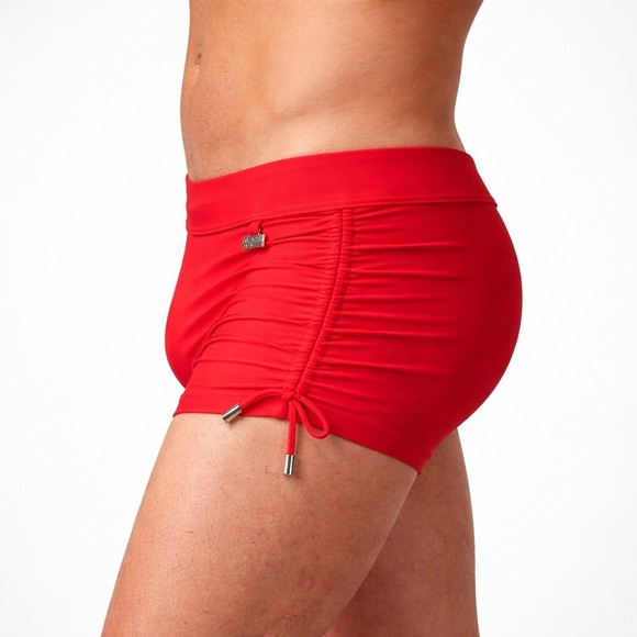 Andrew Christian L (33-35) Adjustable Red Side Cinch Swim Trunks 70114 - Picture 3 of 10